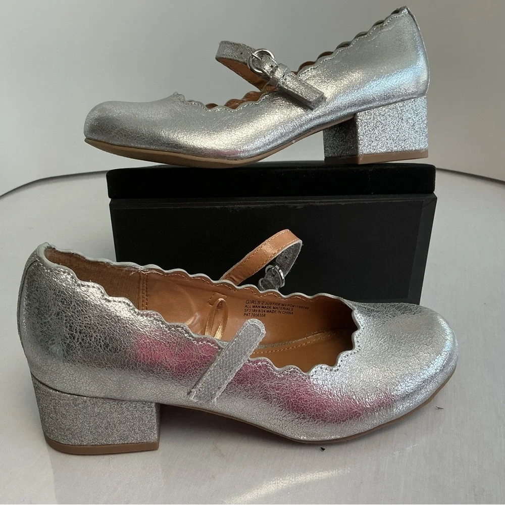 Dolce Vita DV Girls Scallop Mary Jane Heels Silver Size 2